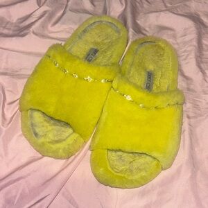 Jimmy Choo Vibrant Yellow Fuzzy Slippers